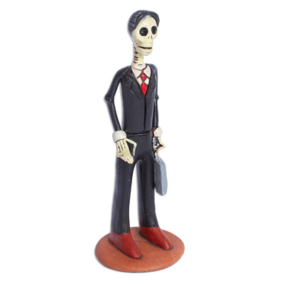 Ceramic sculpture, 'CEO Catrin' - Hand Crafted CEO Skeleton Sculpture