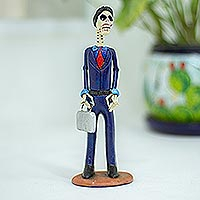 Ceramic statuette, 'Lawyer Catrin' - Hand Crafted Ceramic Day of the Dead Lawyer Statuette