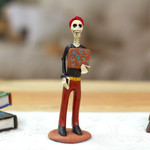 Ceramic sculpture, 'Professor Catrin' - Skeletal Ceramic Professor Statuette from Mexico