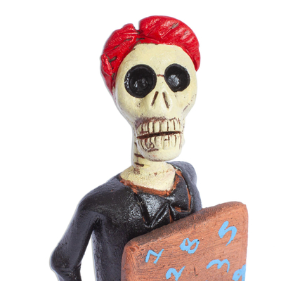 Keramikskulptur, „Professor Catrin“ – Skelettkeramik-Professorstatuette aus Mexiko