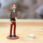 Ceramic sculpture, 'Professor Catrin' - Skeletal Ceramic Professor Statuette from Mexico