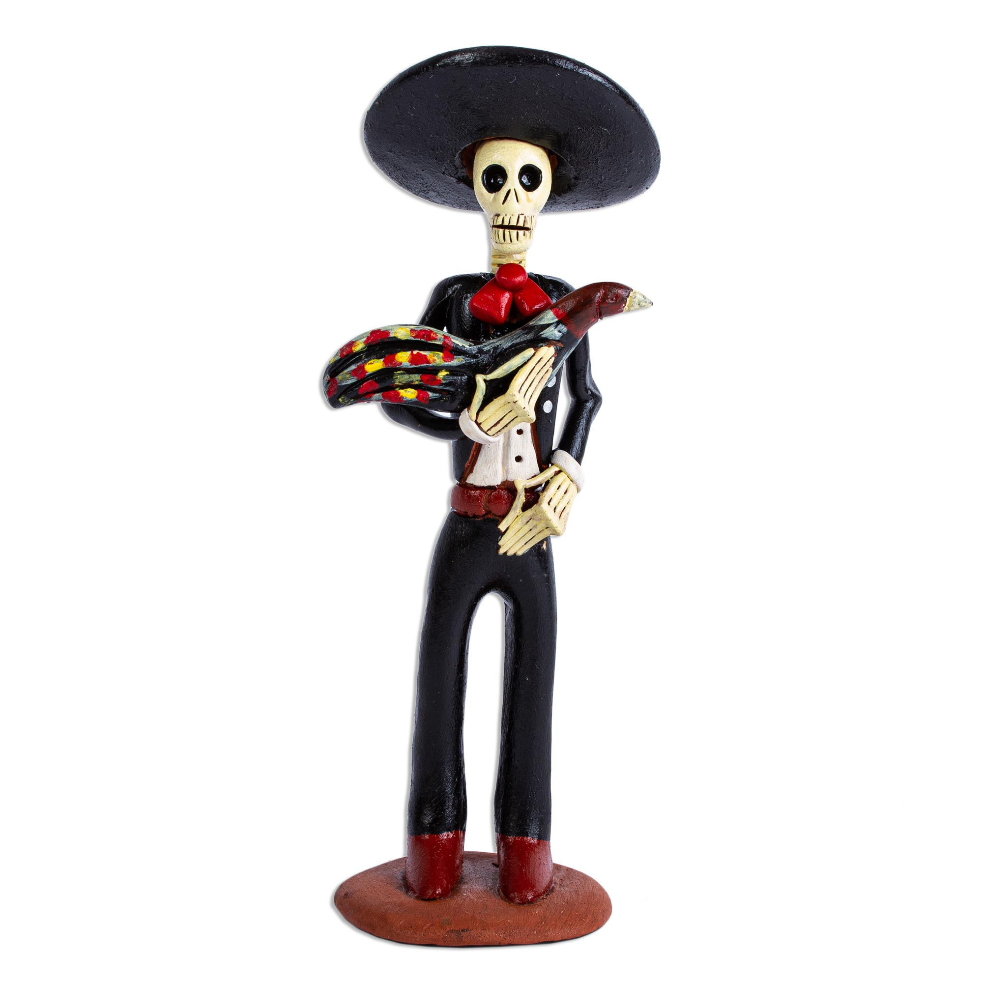 Mexican Folk Art Skeletal Cowboy Sculpture - Charro Catrin | NOVICA