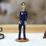 Ceramic sculpture, 'Security Guard Catrin' - Ceramic Skeleton Security Guard Statuette