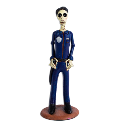 Ceramic sculpture, 'Security Guard Catrin' - Ceramic Skeleton Security Guard Statuette