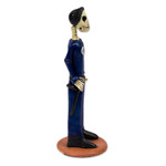 Ceramic sculpture, 'Security Guard Catrin' - Ceramic Skeleton Security Guard Statuette