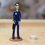 Ceramic sculpture, 'Security Guard Catrin' - Ceramic Skeleton Security Guard Statuette