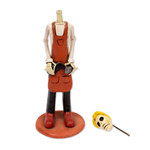 Ceramic sculpture, 'Barber Catrin' - Artisan Crafted Skeletal Barber Sculpture