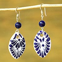 Ceramic and lapis lazuli dangle earrings, 'Puebla Blues' - Lapis Lazuli and Ceramic Dangle Earrings