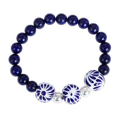 Lapis Lazuli Bracelet with Ceramic Pendant
