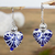 Ceramic beaded dangle earrings, 'Cobalt Hearts' - Dangle Earrings with Hand-Painted Ceramic Hearts thumbail