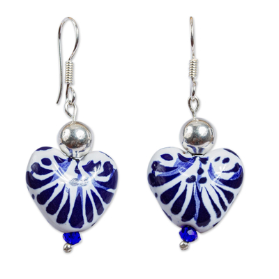 Dangle Earrings with Hand-Painted Ceramic Hearts