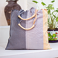 Cotton tote bag, 'Tranquil Day' - Hand Loomed Cotton Tote from Mexico