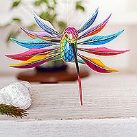 Wood alebrije sculpture, Rainbow Hummingbird