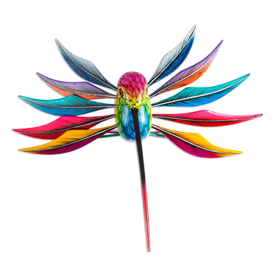 Wood alebrije sculpture, 'Rainbow Hummingbird' - Multicolored Wood Hummingbird Alebrije