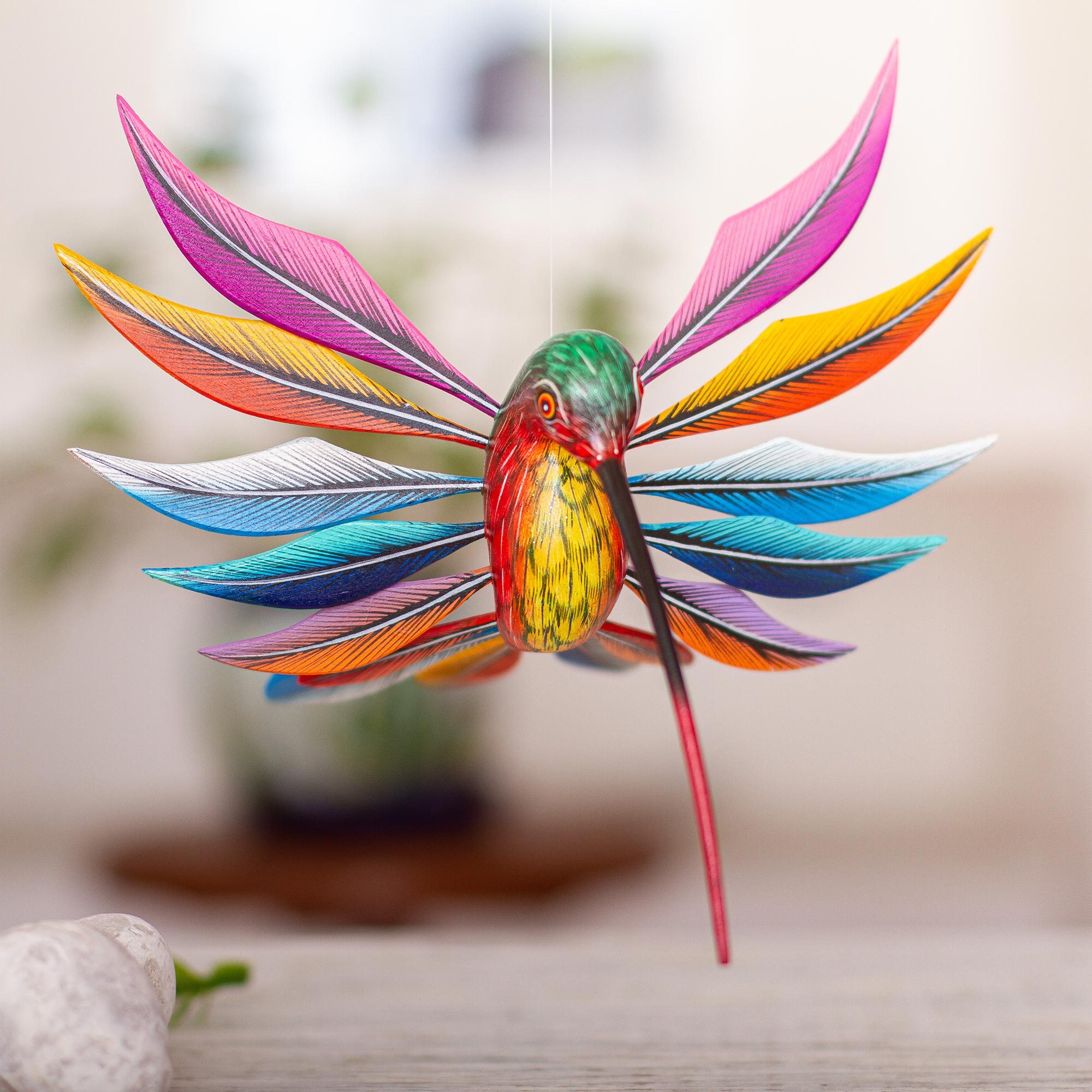 Handmade Hummingbird Wood Alebrije Sculpture - Brilliant Hummingbird