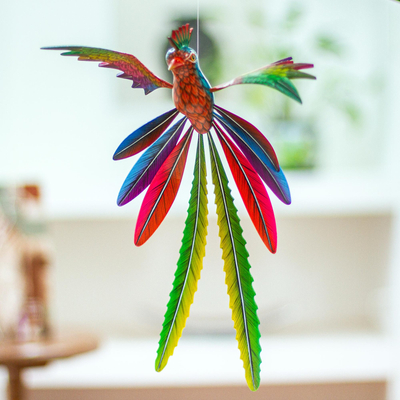 Wood alebrije sculpture, 'Rainbow Quetzal' - Handmade Quetzal Wood Alebrije