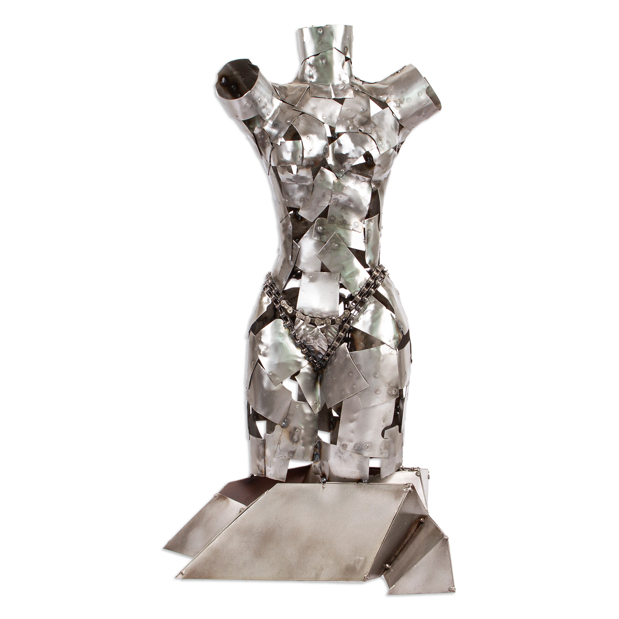Rustic Scrap Metal Female Torso Sculpture - Chained Venus | NOVICA