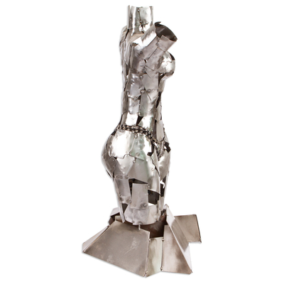 Recycled metal sculpture, 'Chained Venus' - Rustic Scrap Metal Female Torso Sculpture