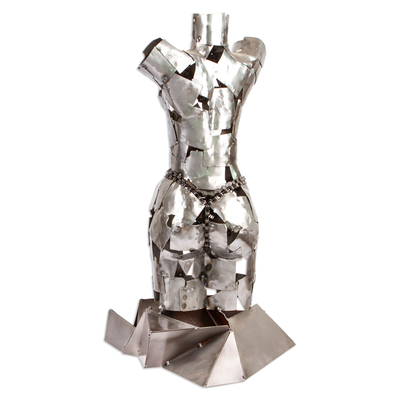 Recycled metal sculpture, 'Chained Venus' - Rustic Scrap Metal Female Torso Sculpture