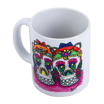 Ceramic mug, 'Mexican Sugar Skulls' - Day of the Dead Sugar Skull Ceramic Art Mug