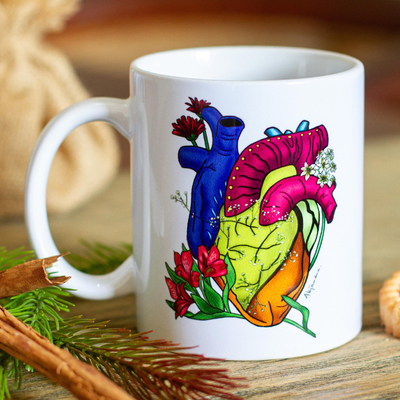 Ceramic mug, 'Heart' - Heart-Themed Colorful Ceramic Mug