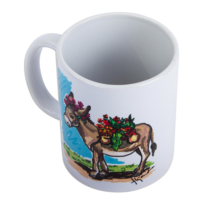 Taza de ceramica - Arte de burro firmado en taza de cerámica