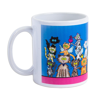 Ceramic mug, 'Kittens' - Signed Ceramic Art Mug with Kitten Theme