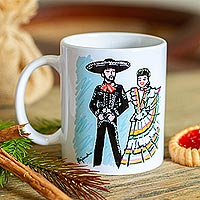 Ceramic mug, 'Folkloric Dance' - Folkloric Dance Themed Ceramic Art Mug