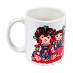 Ceramic mug, 'Maria Doll Sisters' - Ceramic Mug with Painting Print of Maria Dolls