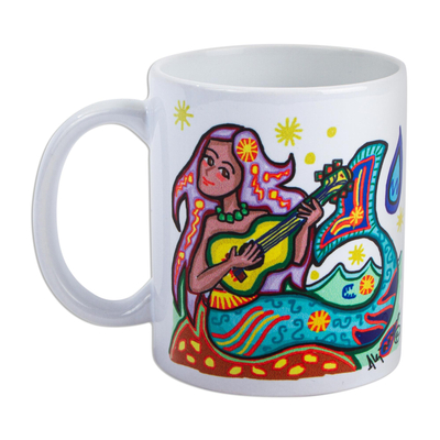 Ceramic mug, 'Mermaid' - Mermaid Motif Ceramic Art Mug