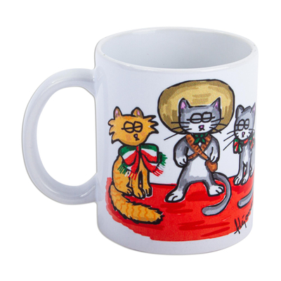 Ceramic mug, 'Mexican Kittens' - Ceramic Art Print Mug with Kittens