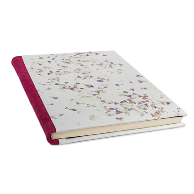 Amate paper journal, 'Flowers and Dreams' - Artisan Crafted Suede Bound Amate Paper Journal