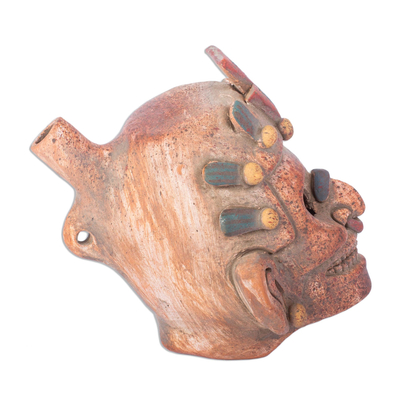Ceramic ocarina, 'Lord of the Underworld' - Pre-Hispanic Mictlantecuhtli Ceramic Ocarina Flute