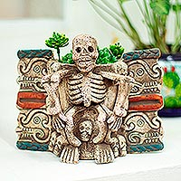 Ceramic sculpture, 'Mixtec Deity of Death' - Mixtec-Zapotec Archeology Ceramic Skeleton Sculpture