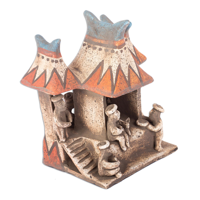 Escultura de cerámica - Escultura en cerámica de la familia prehispánica nayarit