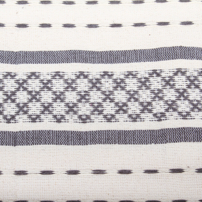 Cotton cushion cover, 'Oaxaca Cross Stitch in Grey' - White and Grey Hand Loomed Cotton Cushion Cover