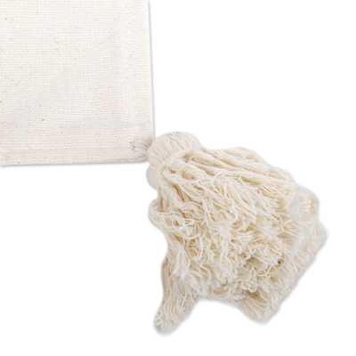 Cotton cushion cover, 'Oaxaca Frets in Warm White' - Warm White 100% Cotton Cushion Cover