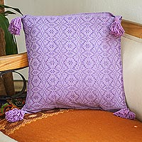 Cotton cushion cover, 'Oaxaca Diamonds in Amethyst' - Light Purple Hand Woven Cushion Cover