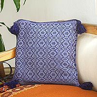 Cotton cushion cover, 'Oaxaca Diamonds in Blue' - Diamond Pattern 100% Cotton Blue Cushion Cover