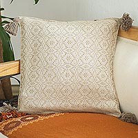 Cotton cushion cover, 'Oaxaca Diamonds in Khaki' - Hand Woven Khaki Cotton Cushion Cover