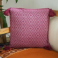 Cotton cushion cover, 'Oaxaca Diamonds in Wine' - All Cotton Wine Cushion Cover from Mexico