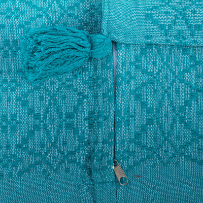 Kissenbezug aus Baumwolle - Türkisfarbener handgefertigter Kissenbezug aus Baumwolle