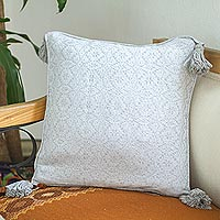 Cotton cushion cover, 'Oaxaca Diamonds in Ash Grey' - Light Grey All Cotton Cushion Cover from Mexico