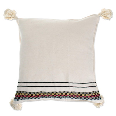 Cotton cushion cover, 'Bottom Line' - Ivory Cotton Cushion Cover with Stripes