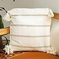 Cotton cushion cover, 'Khaki Stripe' - Warm White and Khaki Striped Cushion Cover