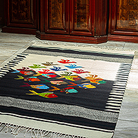 Wool area rug, 'Land and Sea' (4x6.5)