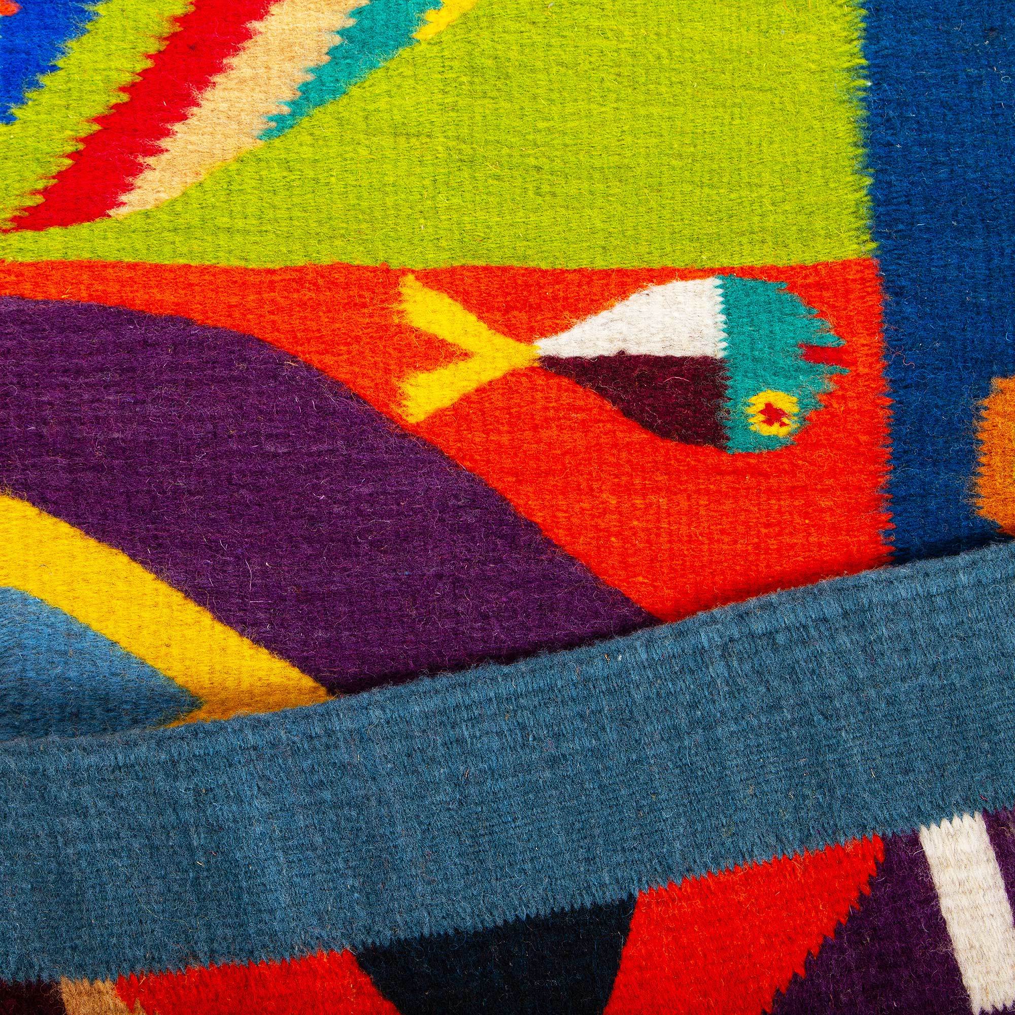 HandLoomed Fish Motif Area Rug (2.5x5) Tessellated Fish in Teal NOVICA