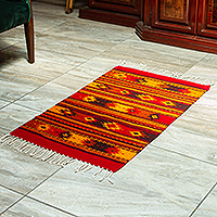 Wool area rug, 'Zapotec Fire' (2x3) - Hand Loomed Zapotec Area Rug from Mexico (2x3)