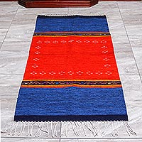 Zapotec Wool area rug, 'Oaxacan Breeze' (2.5x5) - Blue and Red Hand Woven Zapotec Wool Rug (2.5x5)