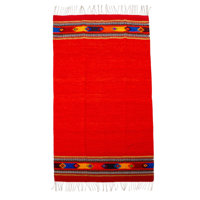 Zapotec wool area rug, 'Red Stars' (4x6.5) - Zapotec Bright Red Wool Rug Hand Loomed in Oaxaca (4x6.5)